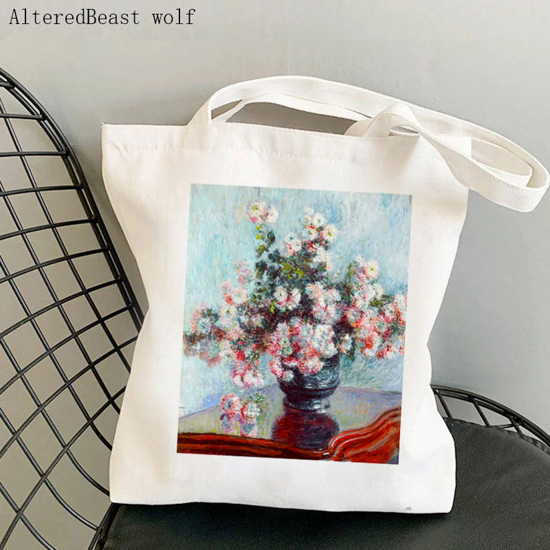 Dámska nákupná taška Monet Springtime Claude Kawaii taška Harajuku Nákupná plátená nákupná taška dievčenská kabelka Tote ramenná kabelka Lady