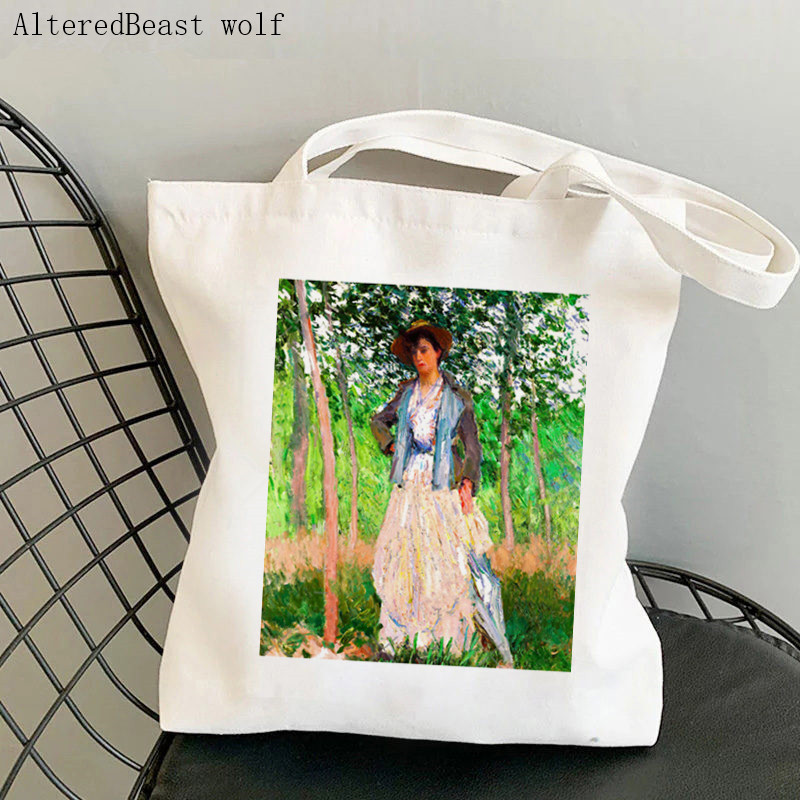 Dámska nákupná taška Monet Springtime Claude Kawaii taška Harajuku Nákupná plátená nákupná taška dievčenská kabelka Tote ramenná kabelka Lady