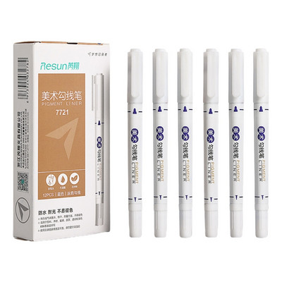 12Pcs Dual-Tip Liner Art Marker Pen Set Dual-ended DIY Graffiti Marker Stens Μόνιμοι δείκτες για παιδιά μαθητές