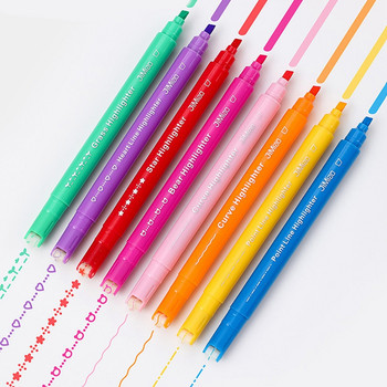 8 τμχ στυλό Curve Line Highlighter Multi Color Roller Tip Wave Line Shaped Marker Highlighter Liner Σχολική καινοτομία γραφικής ύλης