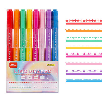 8 buc. Stilo de evidențiere cu linie curbă, cu vârf de role multicolore, marcator în formă de linie de undă, căptușeală, articole de papetărie pentru școală.