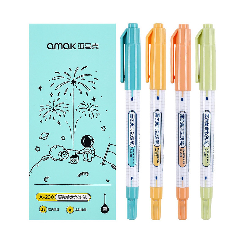 Creativ 4 bucăți/set 0,5 mm/1,2 mm stilou de marcare cu uscare rapidă cu două capete Desen artistic și scris Papetarie pentru studenți Rechizite școlare