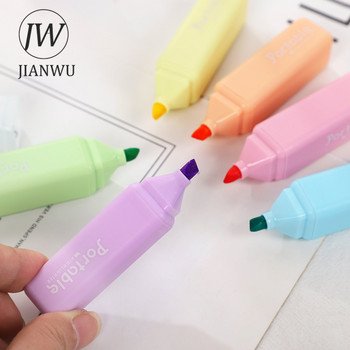 JIANWU 6 τεμ./Σετ Cute Mini Highlighter Creative Lipstick Styling Soft Kib Portable Student Drawing μαρκαδόρο Στυλό Kawaii Stationery