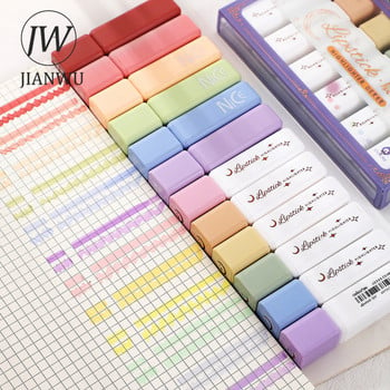 JIANWU 6 τεμ./Σετ Cute Mini Highlighter Creative Lipstick Styling Soft Kib Portable Student Drawing μαρκαδόρο Στυλό Kawaii Stationery