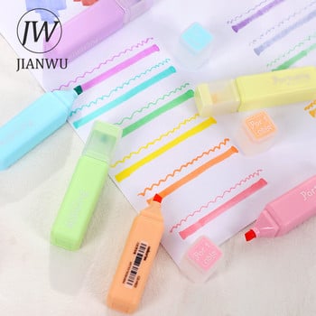 JIANWU 6 τεμ./Σετ Cute Mini Highlighter Creative Lipstick Styling Soft Kib Portable Student Drawing μαρκαδόρο Στυλό Kawaii Stationery