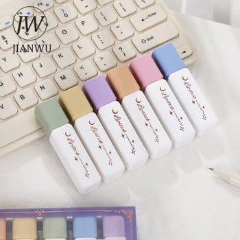 JIANWU 6 τεμ./Σετ Cute Mini Highlighter Creative Lipstick Styling Soft Kib Portable Student Drawing μαρκαδόρο Στυλό Kawaii Stationery