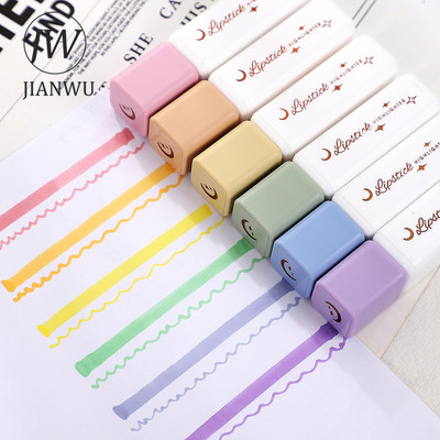 JIANWU 6 kom/set slatki mini highlighter Kreativni ruž za usne Styling Soft Nib Prijenosne studentske flomastere za crtanje Kawaii pribor