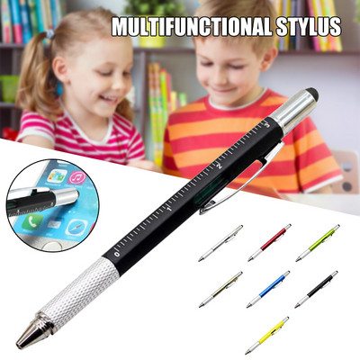 6 az 1-ben többfunkciós stylus toll fekete/kék utántöltő eszközzel Tech golyóstoll klipszel, sima írás NK-Shopping