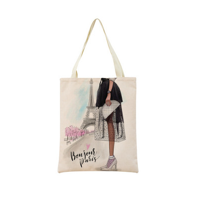 Modes cute Super Mom Baby Market iepirkumu soma ar divpusēju apdruku sievietēm salokāma lina rokassomiņa Pārnēsājama, ērta uzglabāšanas soma