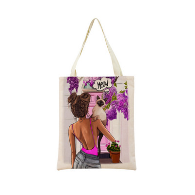 Modes cute Super Mom Baby Market iepirkumu soma ar divpusēju apdruku sievietēm salokāma lina rokassomiņa Pārnēsājama, ērta uzglabāšanas soma