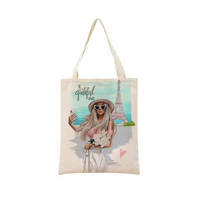 Modes cute Super Mom Baby Market iepirkumu soma ar divpusēju apdruku sievietēm salokāma lina rokassomiņa Pārnēsājama, ērta uzglabāšanas soma