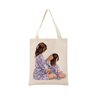 Modes cute Super Mom Baby Market iepirkumu soma ar divpusēju apdruku sievietēm salokāma lina rokassomiņa Pārnēsājama, ērta uzglabāšanas soma