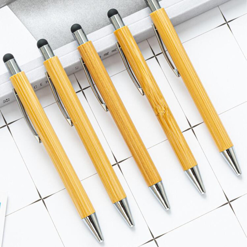 Κλασικό σχέδιο από καθαρό μπαμπού και ξύλο στυλό δώρου γραφείου Students μπορεί να προσαρμοστεί οθόνη αφής με χαραγμένο λογότυπο