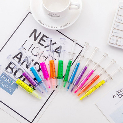 6 τμχ/σετ Lovely Kawaii Fluorescent Simulation Syringe Watercolor Pen Highlighters Μαρκαδόρο στυλό Γραφικά Σχολικά είδη