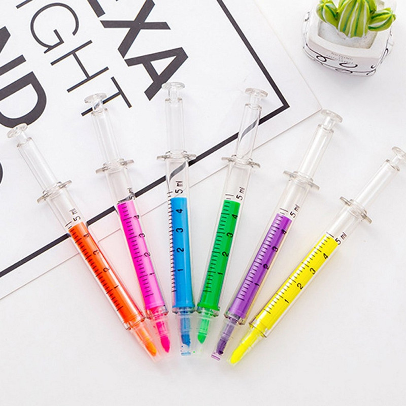 6 buc/set Lovely Kawaii Fluorescent Simulare Seringă Acuarelă Pen Highlighters Marker Papetărie Rechizite școlare