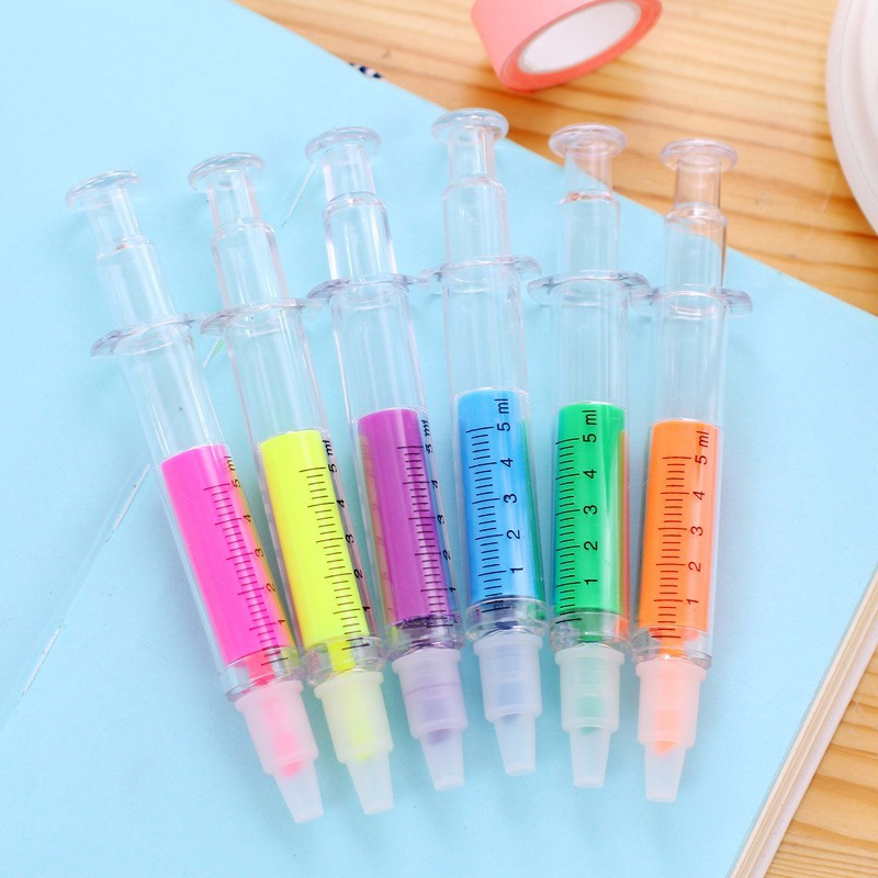6 buc/set Lovely Kawaii Fluorescent Simulare Seringă Acuarelă Pen Highlighters Marker Papetărie Rechizite școlare