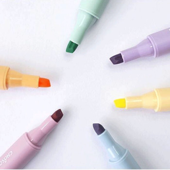 6 БР. Химикалки за хайлайтър Kawaii Candy Morandi Color Manga Маркери Писалка за рисуване Комплект пастелни хайлайтери Сладък канцеларски акцент