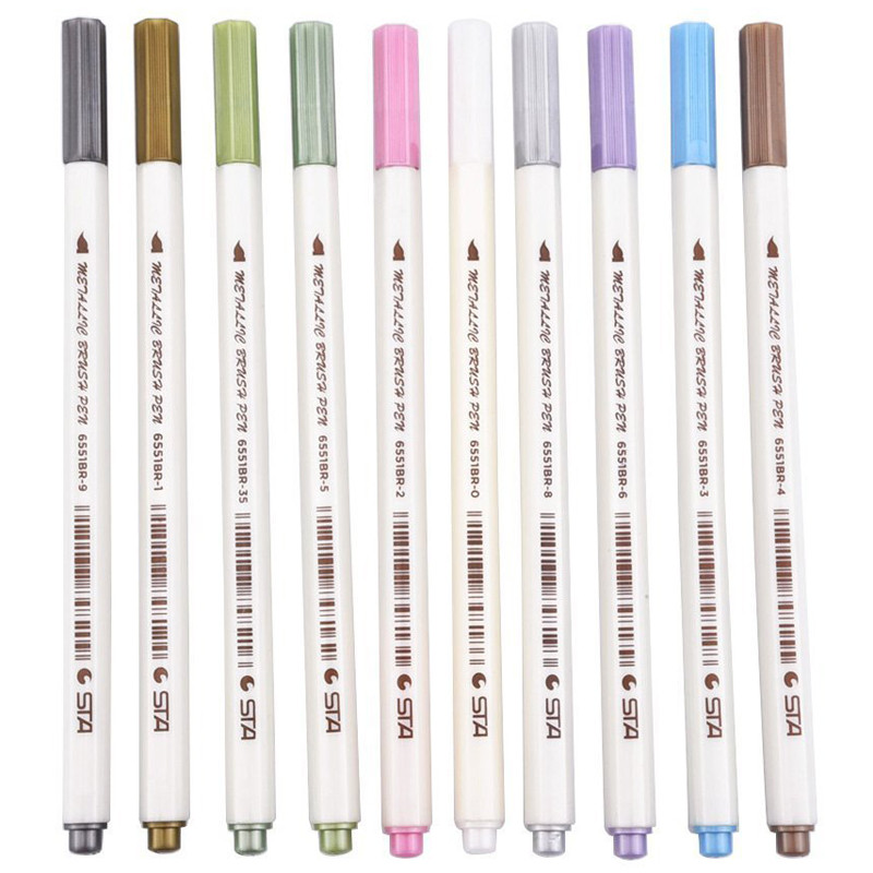Στυλό 10 χρωμάτων Μεταλλικό μαρκαδόρο Diy Scrapbooking Crafts Fine Head Soft Brush στυλό Μαρκαδόρος τέχνης για επιστολόχαρτα σχολικά είδη