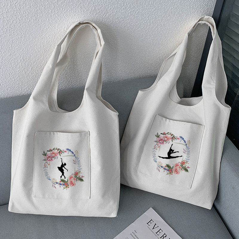 Dansatoare de balet, geantă de pânză pentru femeie, geantă de cumpărături pliabilă, reutilizabilă, portabilă, de umăr, pentru călătorie, cumpărături, modă, buzunar.