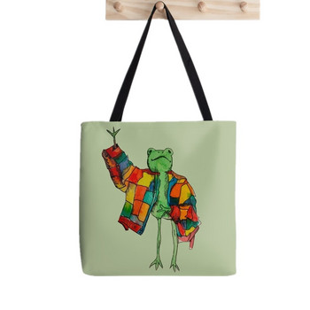 Γυναικεία τσάντα αγορών Kawaii Cute Frog Banjo Butterfly Bag Harajuku Shopping Canvas Shopper Τσάντα για κορίτσι Τσάντα Tote Shoulder Lady Bag