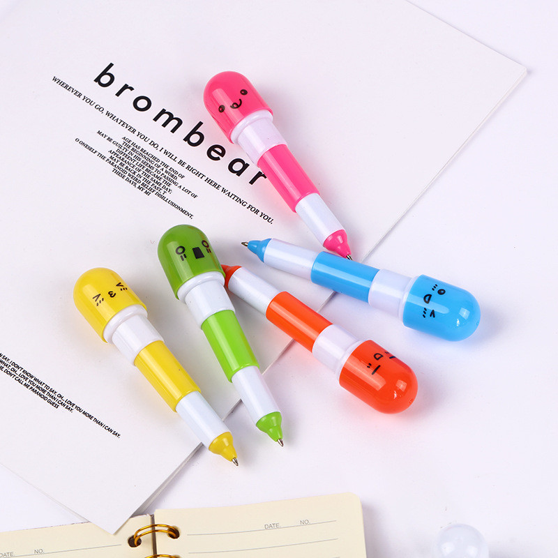 Kemijska olovka za tablete sa slatkim nasmiješenim licem od 6 komada, novi pribor za pisanje, teleskopska kemijska olovka s vitaminskom kapsulom za školsku upotrebu
