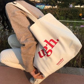 Дамска чанта Евтини Kawaii Чанти за рамо с голям капацитет Shopper Canvas Uugh Letter Fashion Harajuku Zipper Print Ulzzang Ръчни чанти