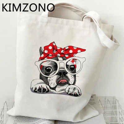 Pas Mops torba za kupnju bolsas de tela višekratna torbica od pamučnog platna eko torba sacola reciclaje string cabas