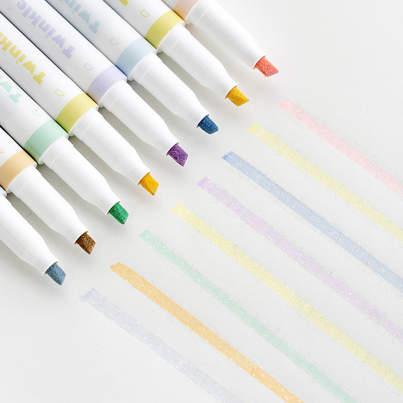 Set de 4 pixuri Twinkle Art Marker Bling Bling Culoare Dual-side Writing Highlighter Liner Album de desen Jurnal Scoala