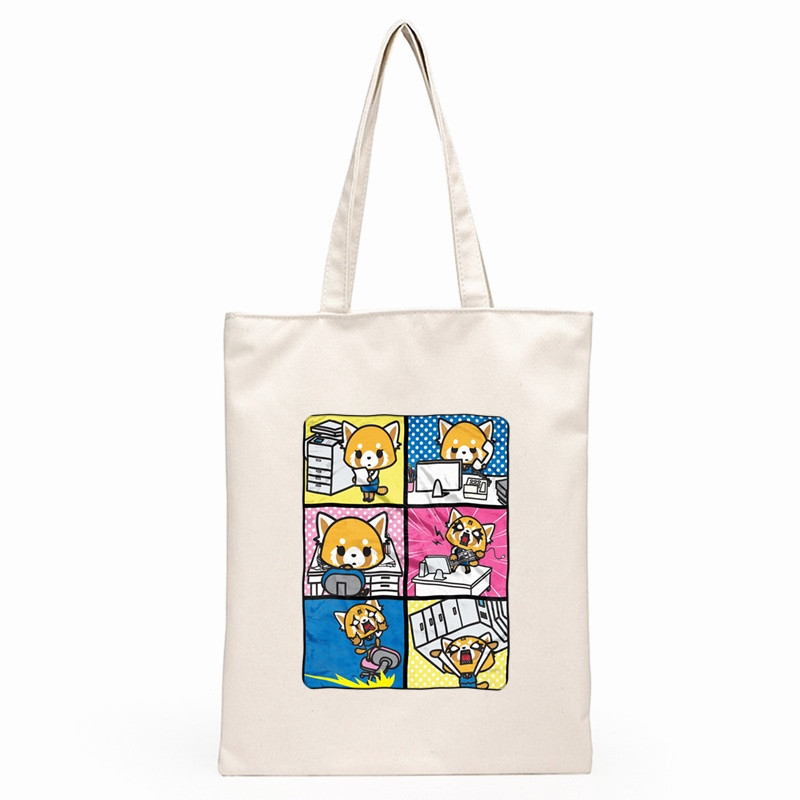 Aggretsuko Aggressive Retsuko Print Platnene torbe na rame Harajuku modne torbe za slobodno vrijeme preko ramena Ženska torbica Torbica Ženska torba
