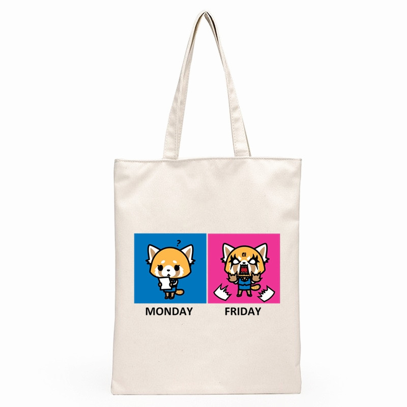 Aggretsuko Aggressive Retsuko Print Platnene torbe na rame Harajuku modne torbe za slobodno vrijeme preko ramena Ženska torbica Torbica Ženska torba