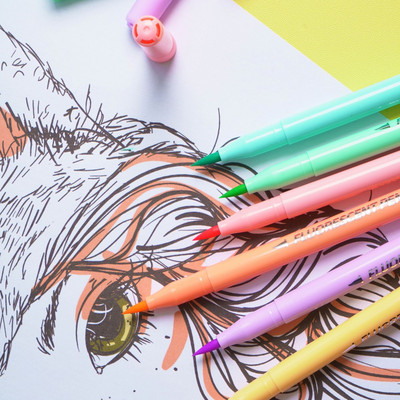 Set fluorescentnih olovki s mekim kistom u 6 boja Set pastelnih markera Set četkica Art kaligrafske olovke za označavanje blagih boja