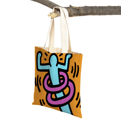 Šarena apstraktna umjetnička ženska torba za kupnju Višekratna modna dvostrana ispisna ležerna torbica od platna za studente