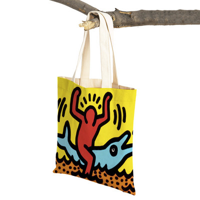 Šarena apstraktna umjetnička ženska torba za kupnju Višekratna modna dvostrana ispisna ležerna torbica od platna za studente