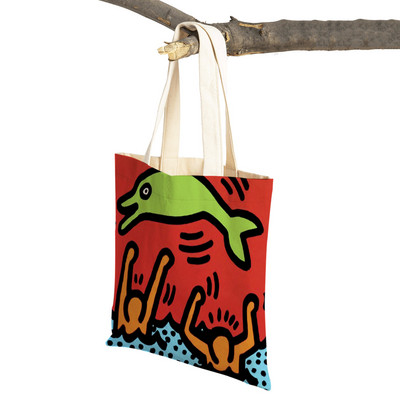 Šarena apstraktna umjetnička ženska torba za kupnju Višekratna modna dvostrana ispisna ležerna torbica od platna za studente