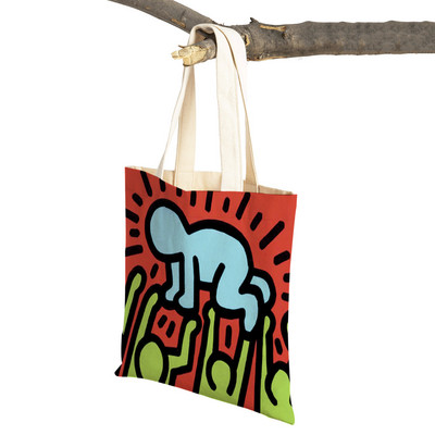 Šarena apstraktna umjetnička ženska torba za kupnju Višekratna modna dvostrana ispisna ležerna torbica od platna za studente