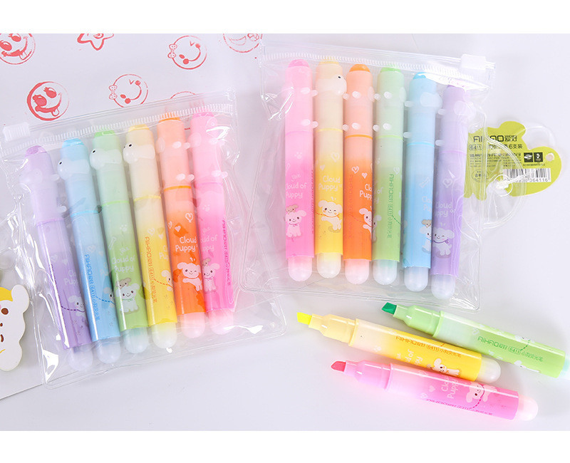 6 bucăți/set drăguț câine drăguț colorat evidențiator desen cu fluorescență pix pentru copii, rechizite de birou pentru școală, papetărie pentru studenți