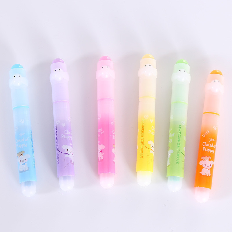 6 bucăți/set drăguț câine drăguț colorat evidențiator desen cu fluorescență pix pentru copii, rechizite de birou pentru școală, papetărie pentru studenți