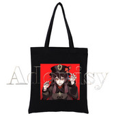 Genshin Impact Hu Tao Kawaii Game Ženska shopping torba Platnene torbe na rame s printom Ručne torbe od crne tkanine Ekološke