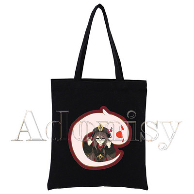 Genshin Impact Hu Tao Kawaii Game Ženska shopping torba Platnene torbe na rame s printom Ručne torbe od crne tkanine Ekološke