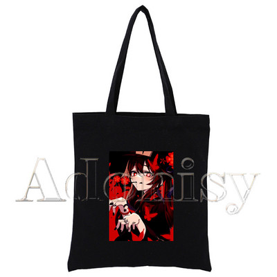 Genshin Impact Hu Tao Kawaii Game Ženska shopping torba Platnene torbe na rame s printom Ručne torbe od crne tkanine Ekološke