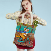 Mados mielos dviračio dviračio katės spausdinimo rankinė naminiams gyvūnėliams animacinių filmų gyvūnų drobė sulankstomas daugkartinio audinio pirkinių krepšys per petį