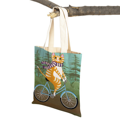 Mados mielos dviračio dviračio katės spausdinimo rankinė naminiams gyvūnėliams animacinių filmų gyvūnų drobė sulankstomas daugkartinio audinio pirkinių krepšys per petį