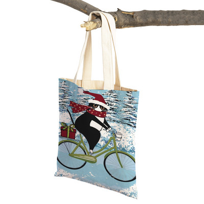 Mados mielos dviračio dviračio katės spausdinimo rankinė naminiams gyvūnėliams animacinių filmų gyvūnų drobė sulankstomas daugkartinio audinio pirkinių krepšys per petį