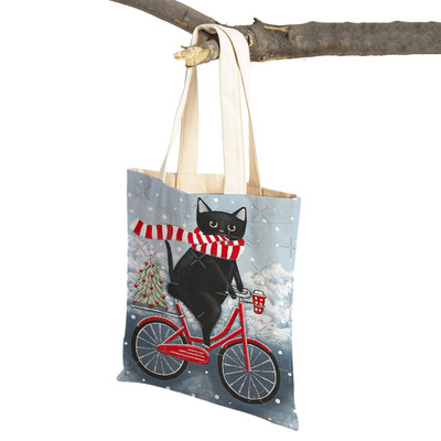 Mados mielos dviračio dviračio katės spausdinimo rankinė naminiams gyvūnėliams animacinių filmų gyvūnų drobė sulankstomas daugkartinio audinio pirkinių krepšys per petį