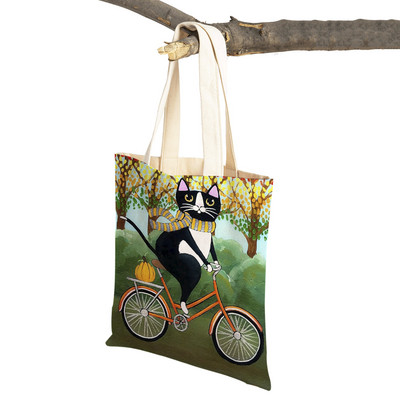 Mados mielos dviračio dviračio katės spausdinimo rankinė naminiams gyvūnėliams animacinių filmų gyvūnų drobė sulankstomas daugkartinio audinio pirkinių krepšys per petį