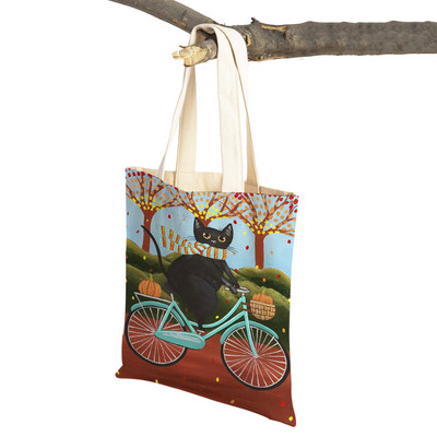 Mados mielos dviračio dviračio katės spausdinimo rankinė naminiams gyvūnėliams animacinių filmų gyvūnų drobė sulankstomas daugkartinio audinio pirkinių krepšys per petį