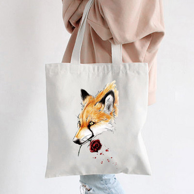 Hip hop platnene torbe Lady much Love Fox Harajuku Gothic Style Totes Bags Vintage Ženska torba za kupovinu Ručna torba