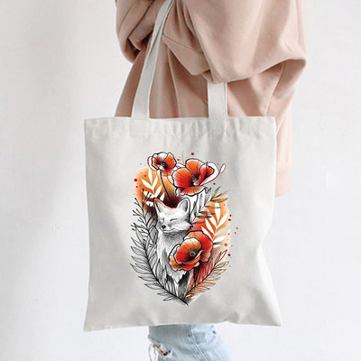 Hip hop platnene torbe Lady much Love Fox Harajuku Gothic Style Totes Bags Vintage Ženska torba za kupovinu Ručna torba