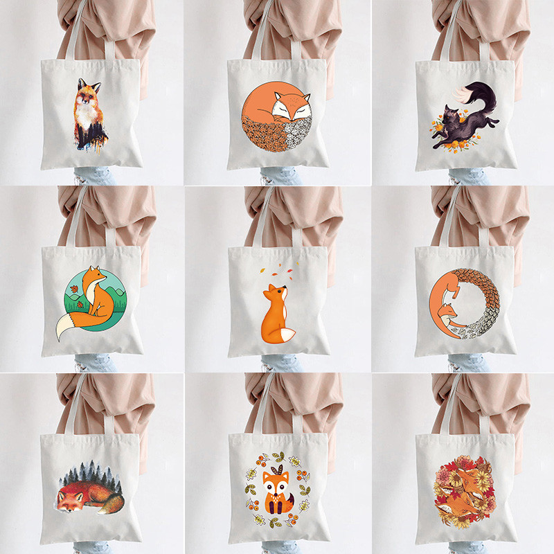 Hip hop platnene torbe Lady much Love Fox Harajuku Gothic Style Totes Bags Vintage Ženska torba za kupovinu Ručna torba