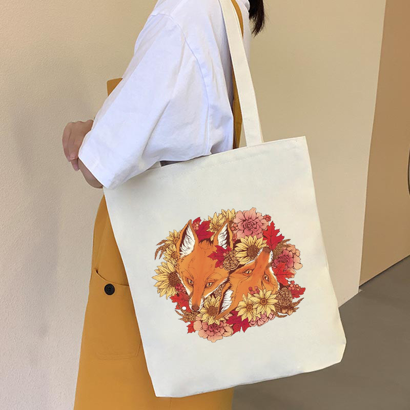 Hip hop platnene torbe Lady much Love Fox Harajuku Gothic Style Totes Bags Vintage Ženska torba za kupovinu Ručna torba